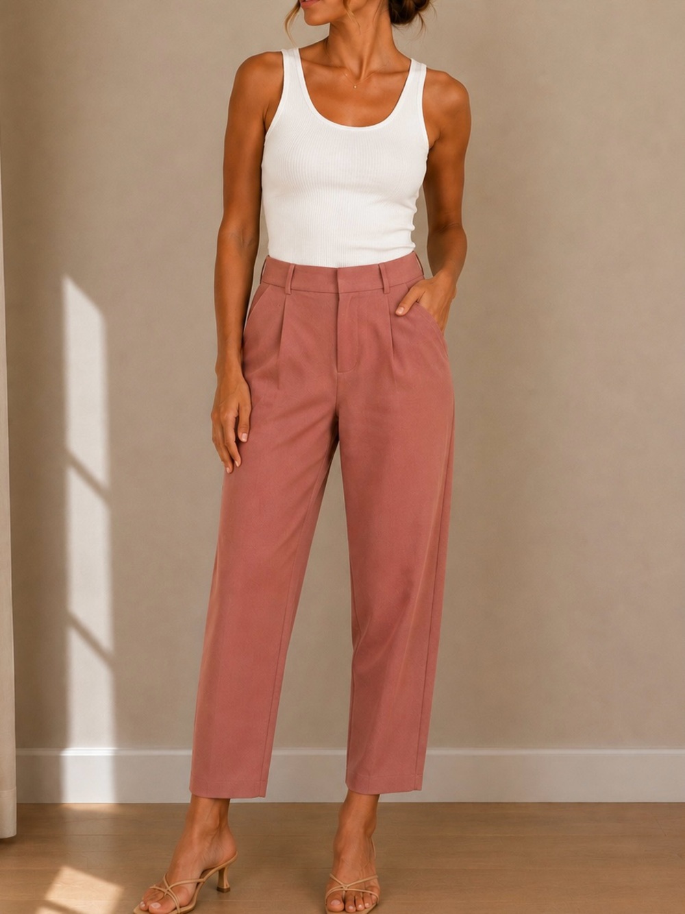 High-Waist Pleated Women's Dress Pants in Mauve
